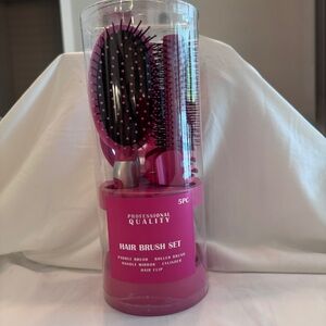 New Pink Hair Brush Set with Mirror and Stand
